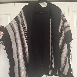 Margaret O'Leary Black and Gray Striped Poncho
